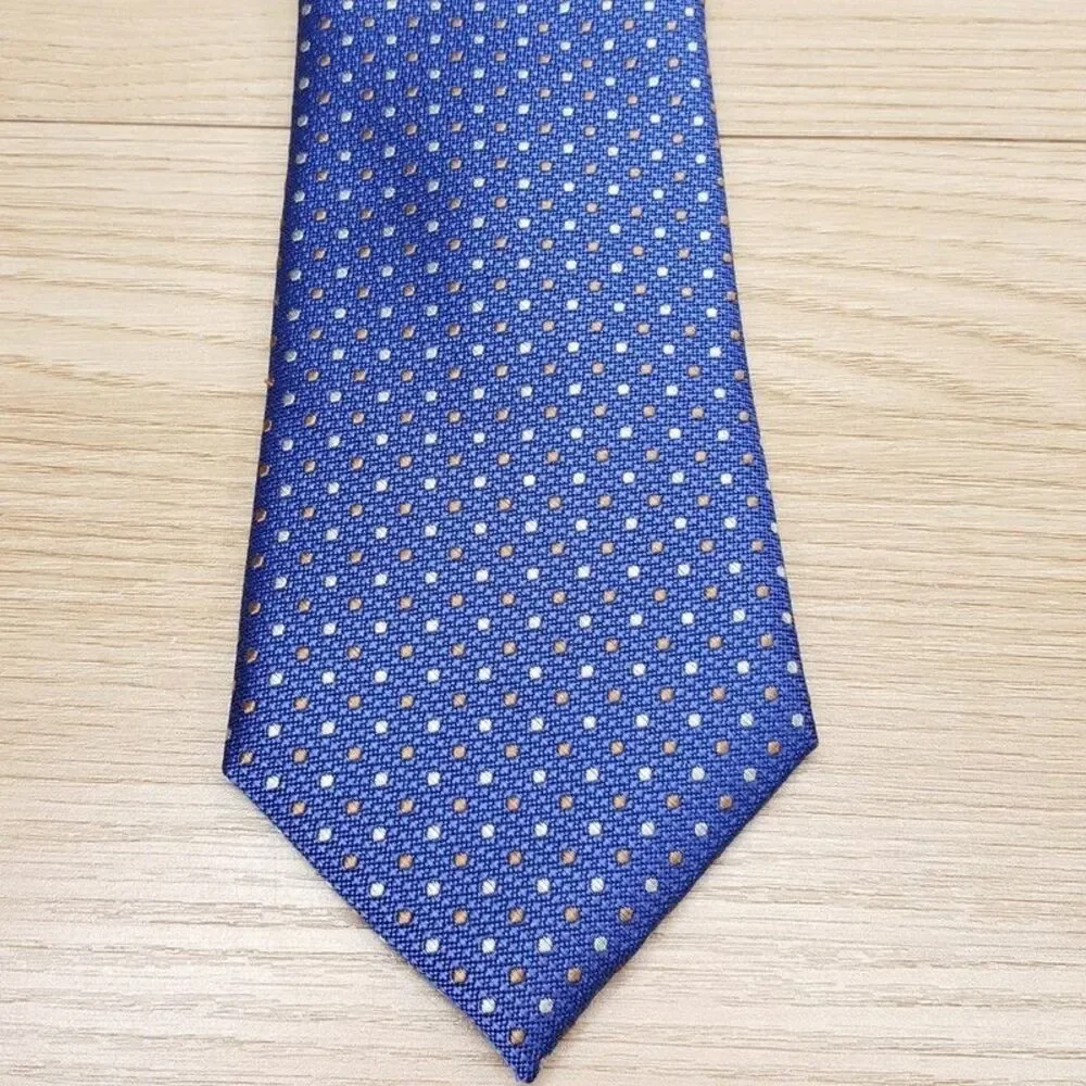 BLOOMINGDALES MENS STORE Neck Tie Blue Textured Dot 100% Silk Classic Necktie